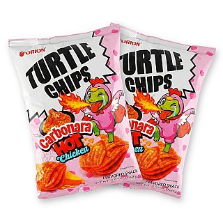 Turtle Chips Korean 4-Layer Crispy Snack Chips, 2 Pack | Carbonara Hot Chicken - Specialty Snack by Turtle Chips