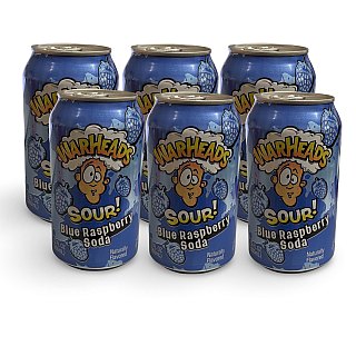 Warheads Flavored Soda Drinks, 6 Cans Per Order | Blue Raspberry - Specialty Snack by Warheads