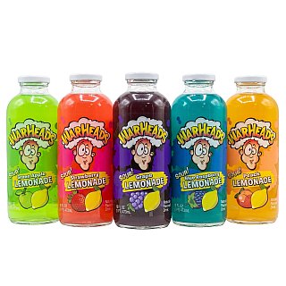 Warheads Sour Lemonade Variety Pack, 5 Naturally Flavored Sour Lemonades, 1 Pt, Green Apple, Strawberry, Grape, Blue Raspberry & Peach - Specialty Snack by Warheads