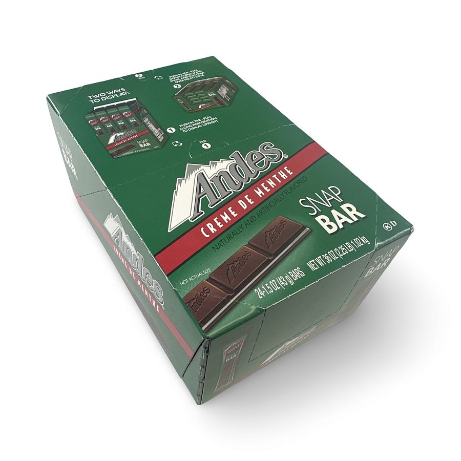 Andes Creme de Menthe Smooth Mint Chocolates Full Size Snap Bar, 24 Count Box - Specialty Snack by Andes Candies