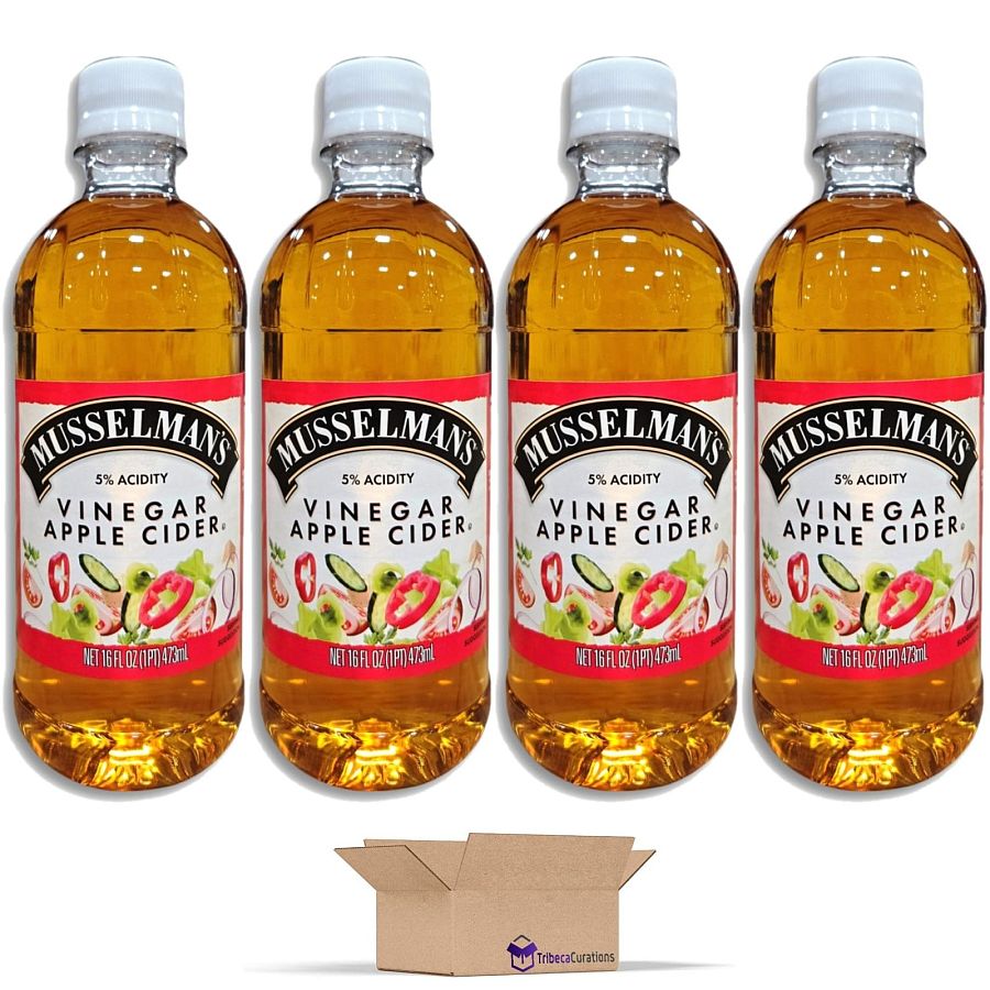 Apple Cider Vinegar (5% Acidity) Value Pack   16 Fl Oz Bottle (1 Pint) | Pack of 4 - Specialty Snack by Tribeca Curations