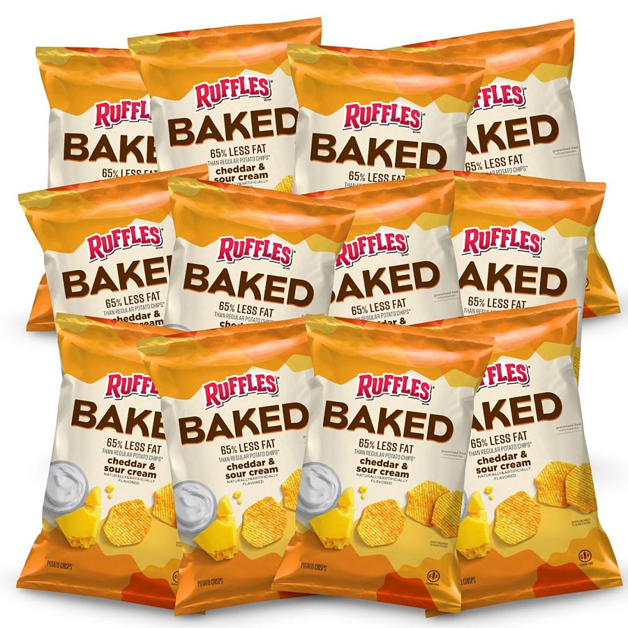 Baked Ruffles Cheddar & Sour Cream Potato Chip Crisps, .8 Oz Bag | Pack of 15 - Specialty Snack by Ruffles