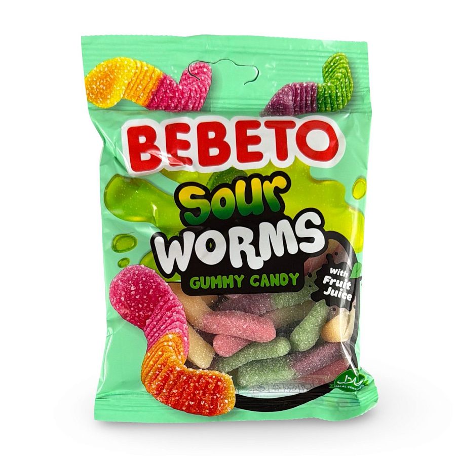 Bebeto Gummy Sour Worms Candy, Halal Certified, 2.8 Oz (Case of 12) - Specialty Snack by Bebeto