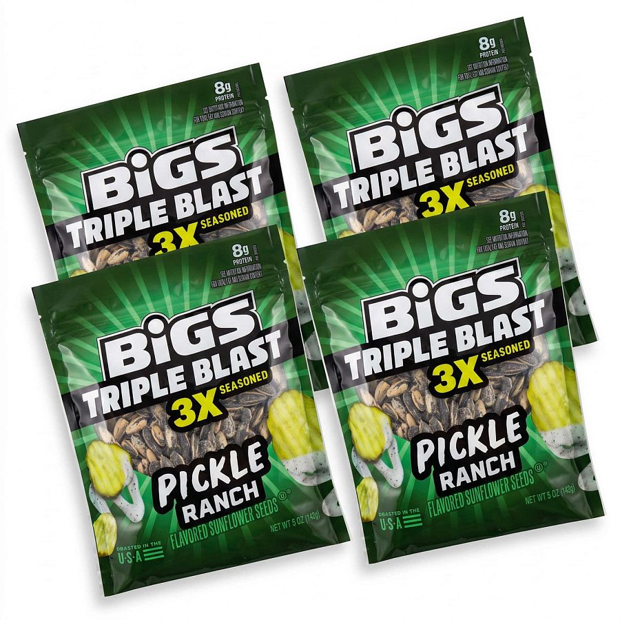 BIGS Triple Blast 3X Seasoned Sunflower Seeds 4 Pack | Pickle Ranch - Specialty Snack by BIGS