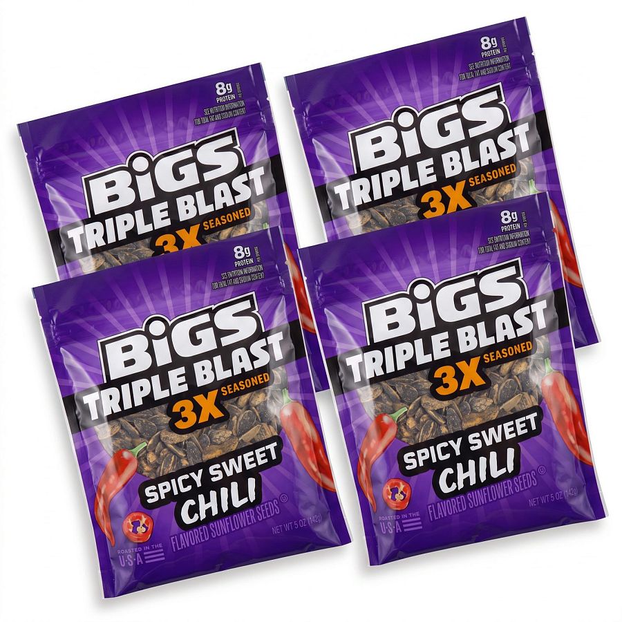 BIGS Triple Blast 3X Seasoned Sunflower Seeds 4 Pack | Spicy Sweet Chili - Specialty Snack by BIGS