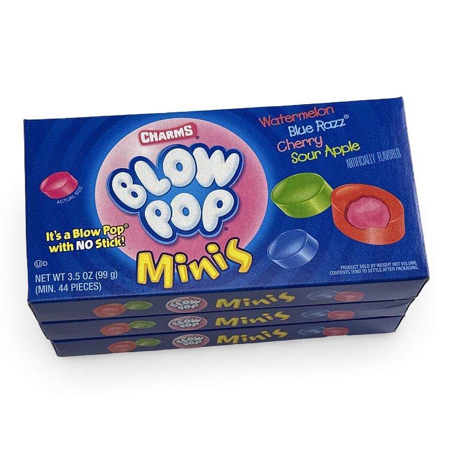 Blow Pop Minis, Blow Pops with No Stick, Movie Theater Box, 3 Count - Specialty Snack by Charms