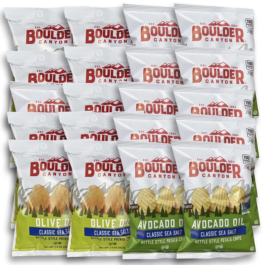 Boulder Canyon Avocado Oil and Olive Oil Kettle Cooked Potato Chips |  20 Bags - Specialty Snack by Boulder Canyon