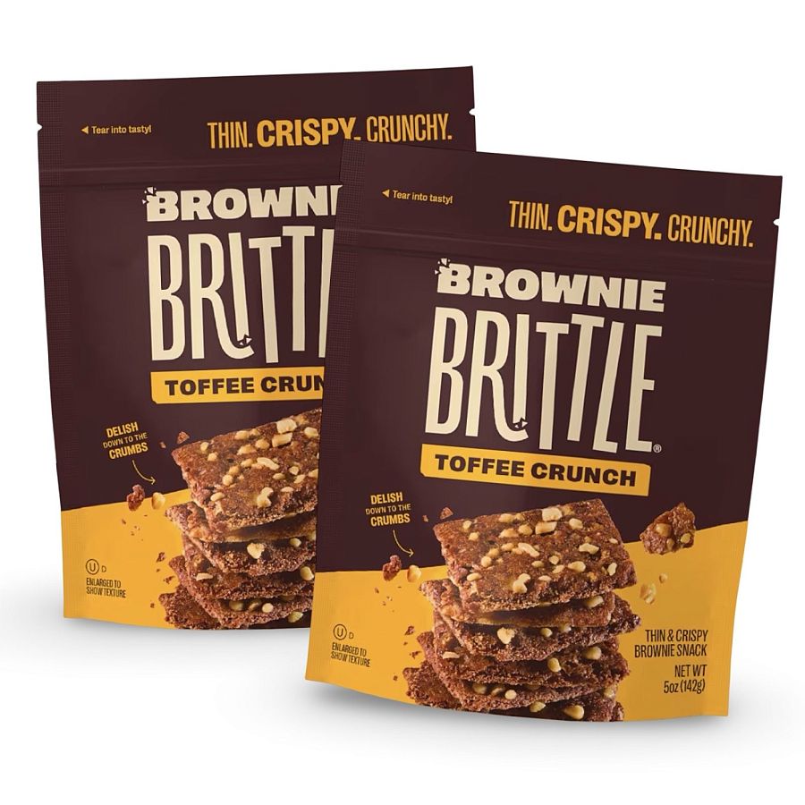 Brownie Brittle Toffee Crunch Chocolate | 2 Full-Size Bags of Crunchy Thin Brownie Cookie Brittle - Specialty Snack by Sheila G's