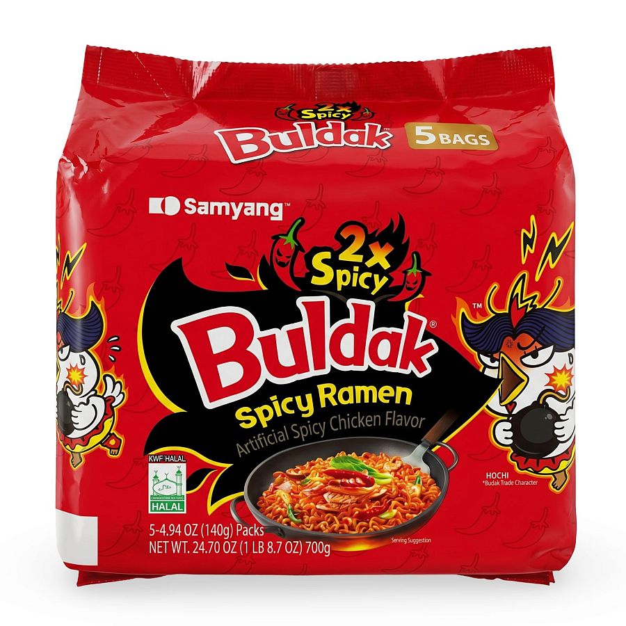Buldak Spicy Chicken Ramen Korean Instant Noodles, 5 Pack | 2x Spicy - Specialty Snack by Buldak