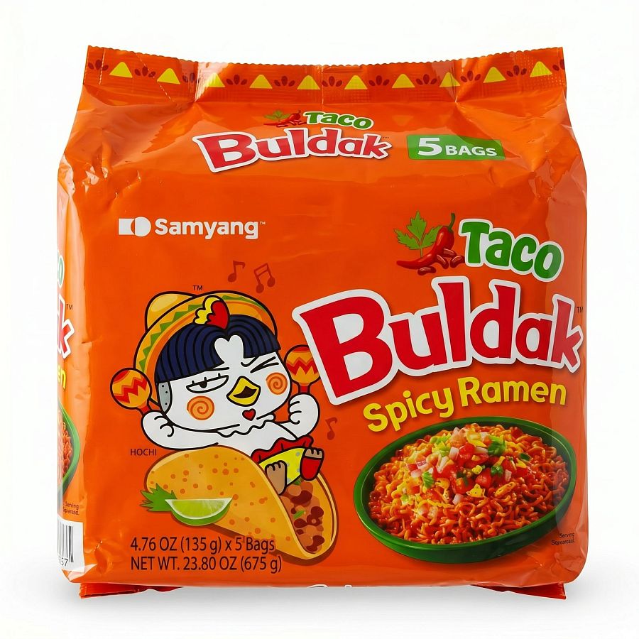 Buldak Spicy Chicken Ramen Korean Instant Noodles, 5 Pack | Taco - Specialty Snack by Buldak