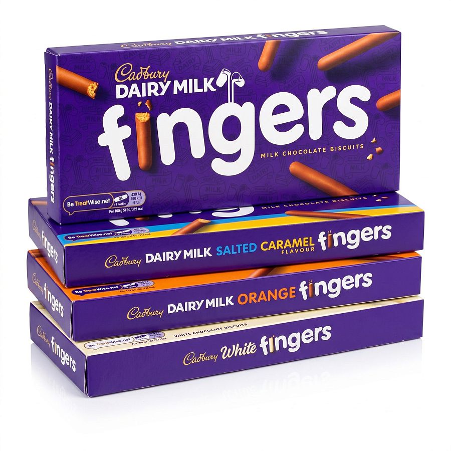 Cadbury Dairy Milk Fingers Variety Pack, 4 UK Imported Biscuit Boxes, Milk Chocolate, White Chocolate, Orange & Sea Salt Caramel - Specialty Snack by Cadbury