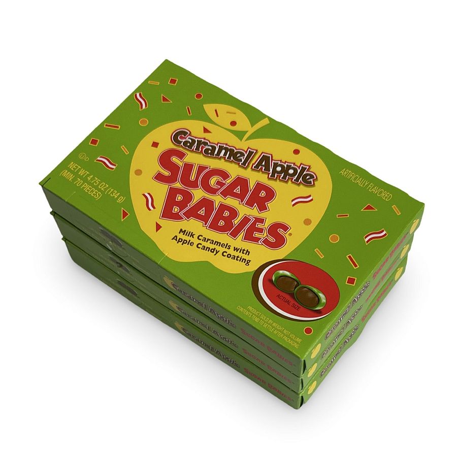 Caramel Apple Sugar Babies, Candy Coated Caramels, Nostalgic, Movie Theater Box, 3 Count - Specialty Snack by Tootsie Roll
