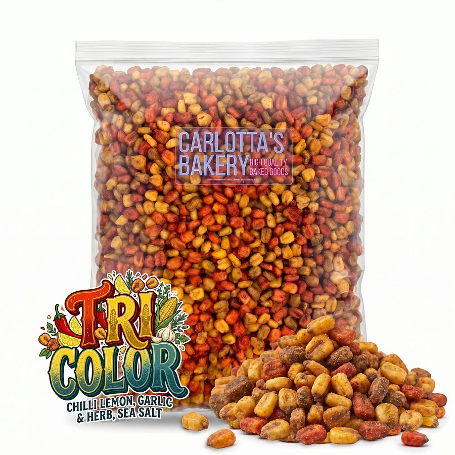 Carlotta's Bakery Tri Color Crunchy Corn Snacks, 5 LB Bulk Bag | Blend of Chili Lemon, Sea Salt & Garlic Herb | Non GMO Corn, Kosher - Specialty Snack by Carlotta's Bakery