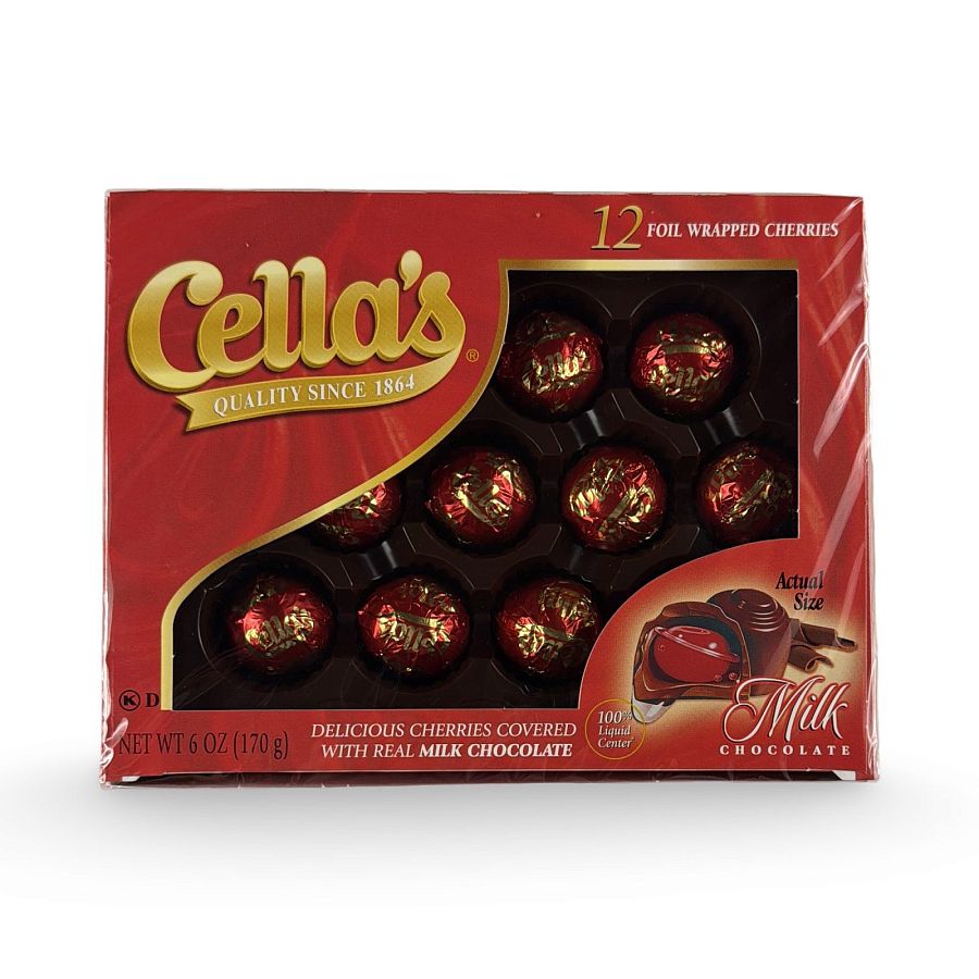 Cella's Milk Chocolate Covered Cherries – 6 oz Gift Box | 12 Foil Wrapped Cherries | Since 1864 - Specialty Snack by Cellas