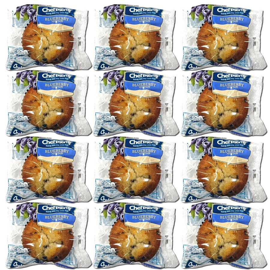 Chef Pierre Blueberry Muffins Individually Wrapped, 4 oz Bakery Muffins, Pack of 12 - Specialty Snack by Chef Pierre