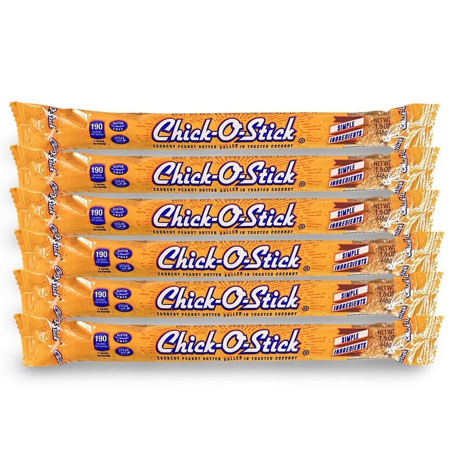 Chick O Stick KING SIZE 1.6 Oz Candy Bars | 6 Pack | Crunchy Peanut Butter Rolled In Toast Coconut - Specialty Snack by Atkinson's
