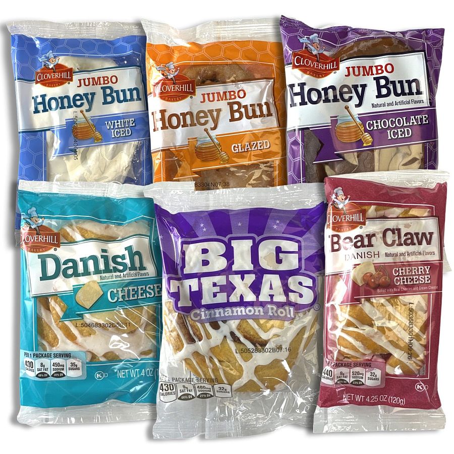 Cloverhill Bakery 6 Flavor Variety | Big Texas Cinnamon Roll, Cherry Cheese Bear Claw, Cheese Danish and Chocolate, Iced & Glazed Honeybuns - Specialty Snack by Hostess