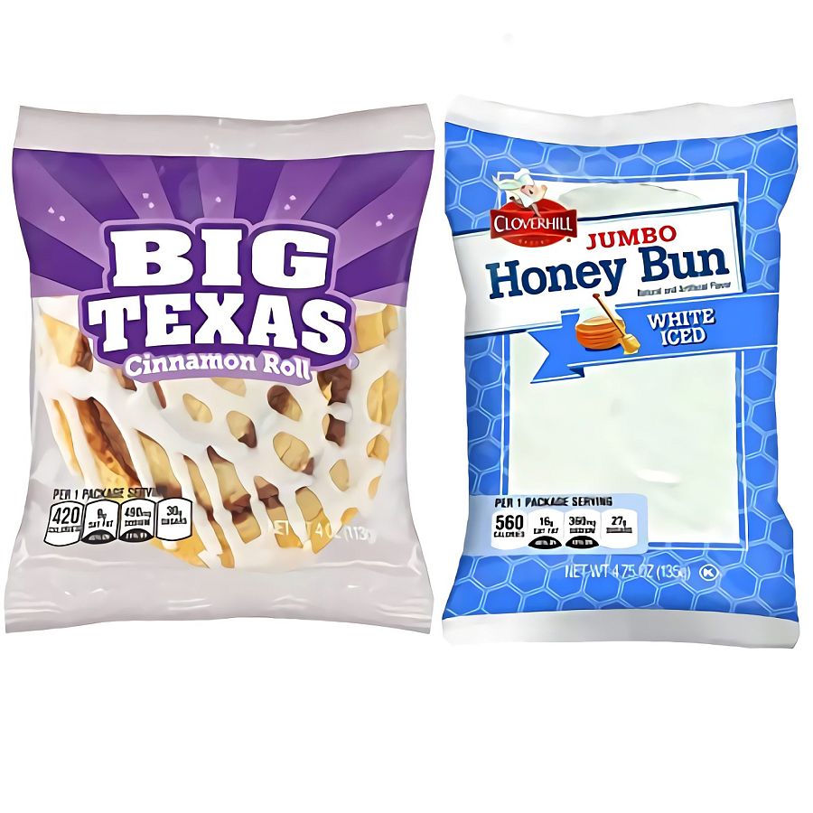 Cloverhill Jumbo White Iced Honey Bun & Big Texas Cinnamon Roll Combo | 12 Pack - Specialty Snack by Cloverhill Bakery