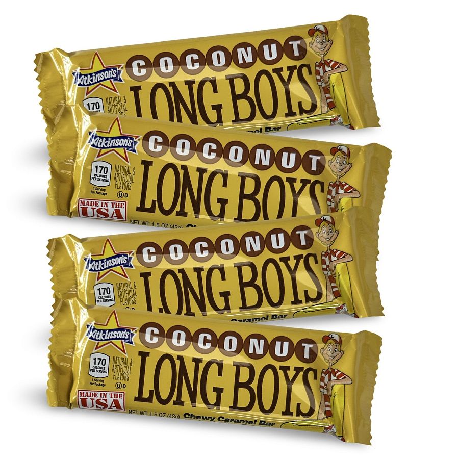 Coconut Long Boys Nostalgic New Orleans Chewy Candy Full Size Candy Bars, 4 Total - Specialty Snack by Atkinson's