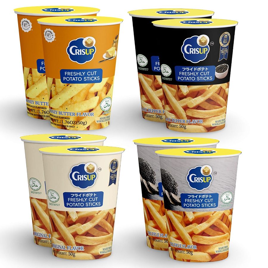 Crisup Freshly Cut Potato Sticks Variety Pack Includes Original, Honey Butter, Truffle and Black Pepper, 8 Pack - Specialty Snack by Crisup