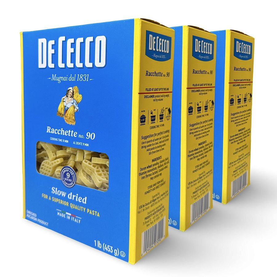 De Cecco Racchette Tennis Racket Shaped Pasta No.90, 1lb, 3 Packs - Specialty Snack by De Cecco