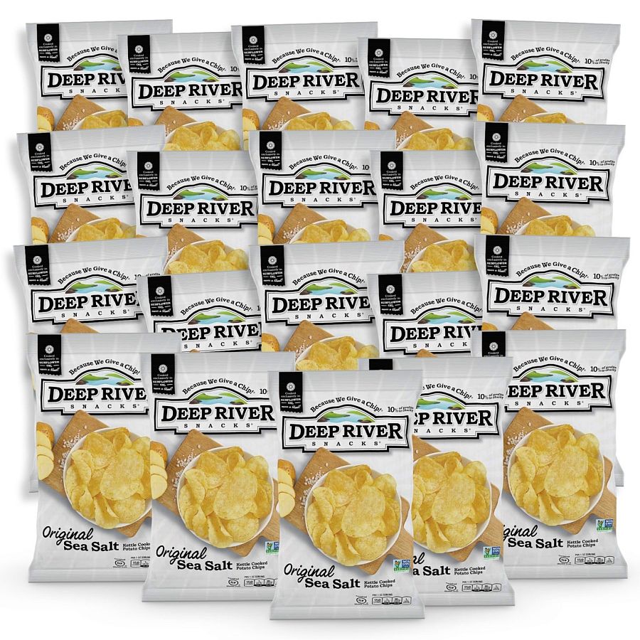 Deep River Snacks Original Sea Salt Kettle Cooked Potato Chips, 0.75 Oz, 20 Bags - Specialty Snack by Deep River Snacks