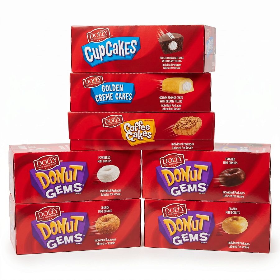 Dolly Madison Bakery Snacks, Choose Donut Gems, Coffee Cakes, Cupcakes or Golden Creme Cakes, Bulk Pastries - Specialty Snack by Dolly Madison