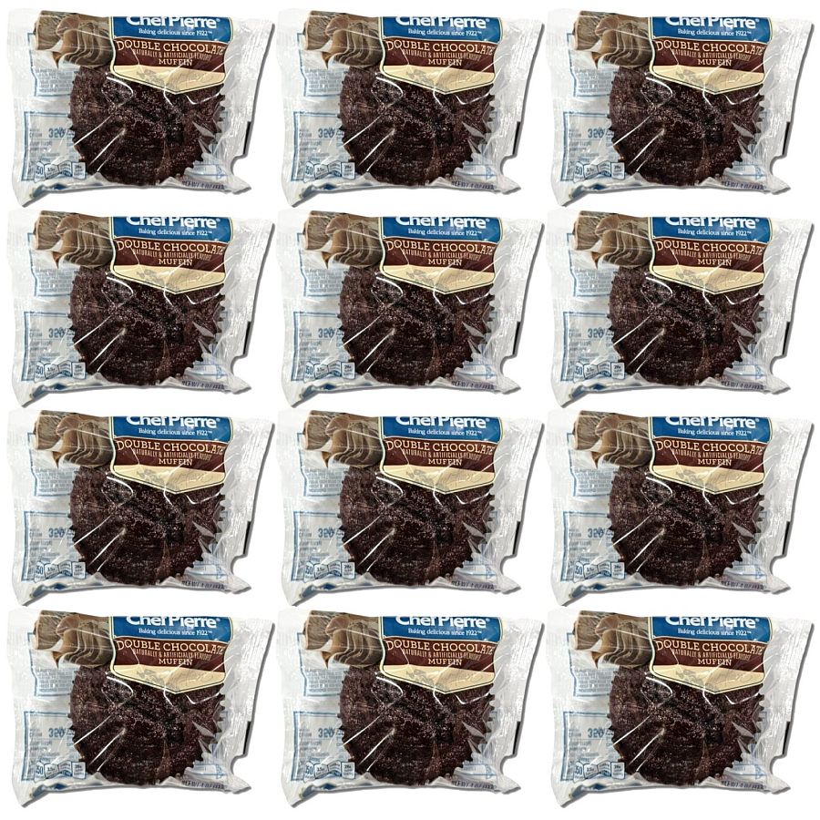 Chef Pierre Double Chocolate Muffins Individually Wrapped, 4 oz Bakery Muffins, Pack of 12 - Specialty Snack by Chef Pierre