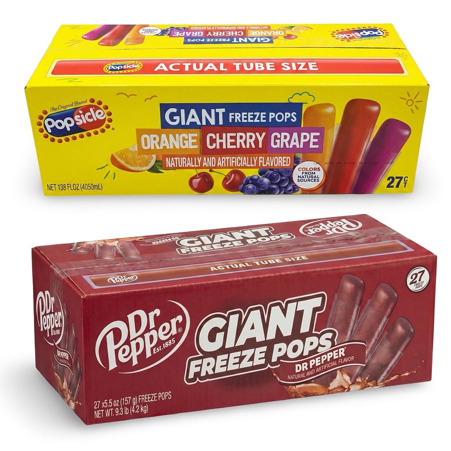 Dr Pepper and Popsicle Bulk 54 Pack Giant Freeze Pops Combo, Jumbo 15 Inch+ Frozen Ice Pops - Specialty Snack by Dr Pepper