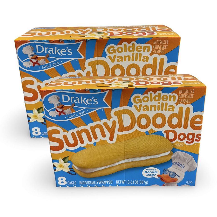Drake's Limited Edition Devil Dogs – 2 Boxes | Sunny Doodle Vanilla Cream Snack Cake Sandwiches - Specialty Snack by Drake's