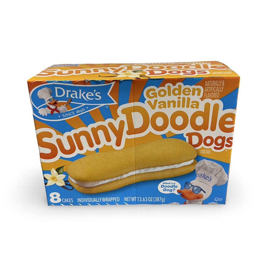 Drake's Snack Cakes Multipack Box, Golden Vanilla Sunny Doodle Dogs, 8 Count Box - Specialty Snack by Drake's
