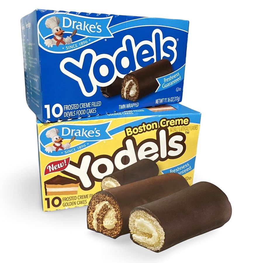 Drake's Yodels Snack Cakes Combo Pack | Boston Creme & Original Devils Food | Pack of 2 (20 Total Frosted Creme Filled Cakes) - Specialty Snack by Drake's