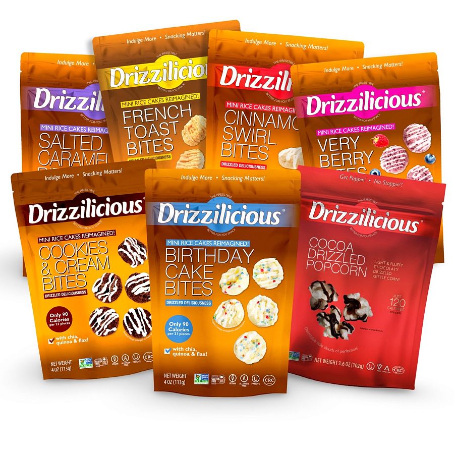 Drizzilicious Mini Rice Cake Bites 8 Flavor Variety Pack: Birthday, Cinnamon, Cookies & Cream, French Toast, Salted Caramel, Lemon, Choc Strawberry, Smores - Specialty Snack by Drizzilicious