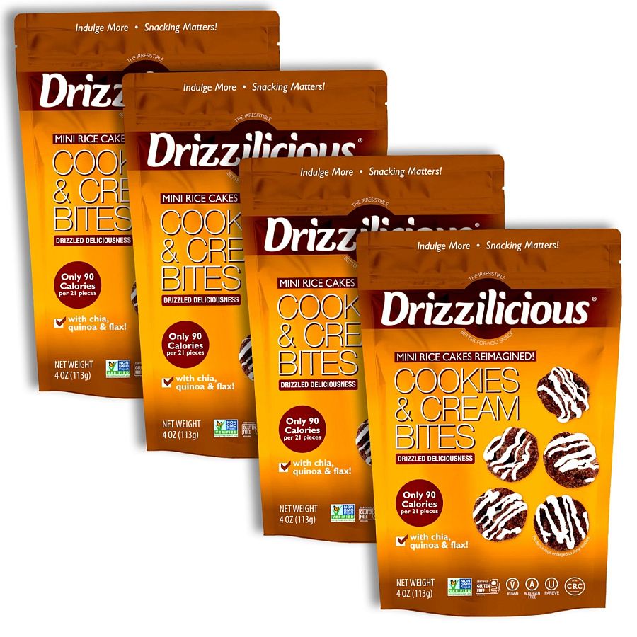 Drizzilicious Mini Rice Cake Bites, Cookies N Cream | 4 Bags - Specialty Snack by Drizzilicious