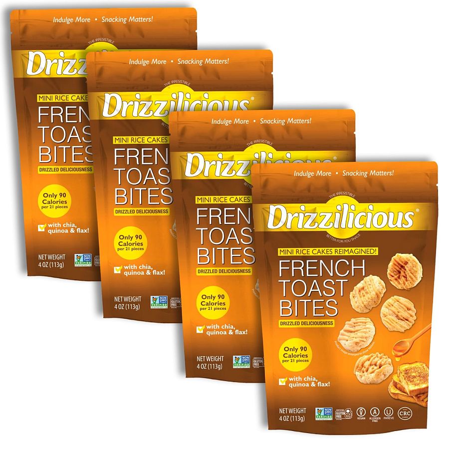 Drizzilicious Mini Rice Cake Bites, French Toast | 4 Bags - Specialty Snack by Drizzilicious