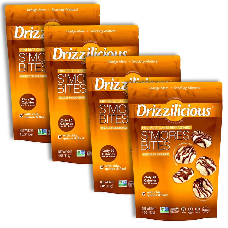 Drizzilicious Mini Rice Cake Bites, S'mores | 4 Bags - Specialty Snack by Drizzilicious