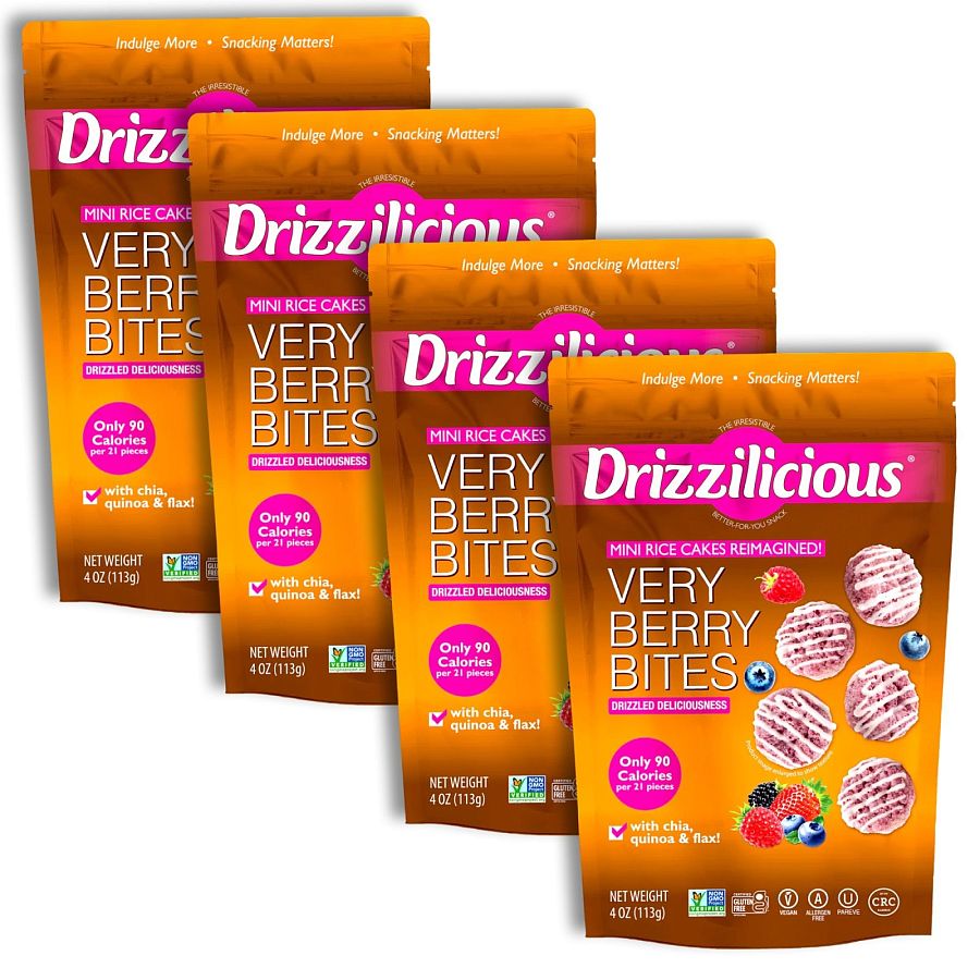 Drizzilicious Mini Rice Cake Bites, Very Berry | 4 Bags - Specialty Snack by Drizzilicious