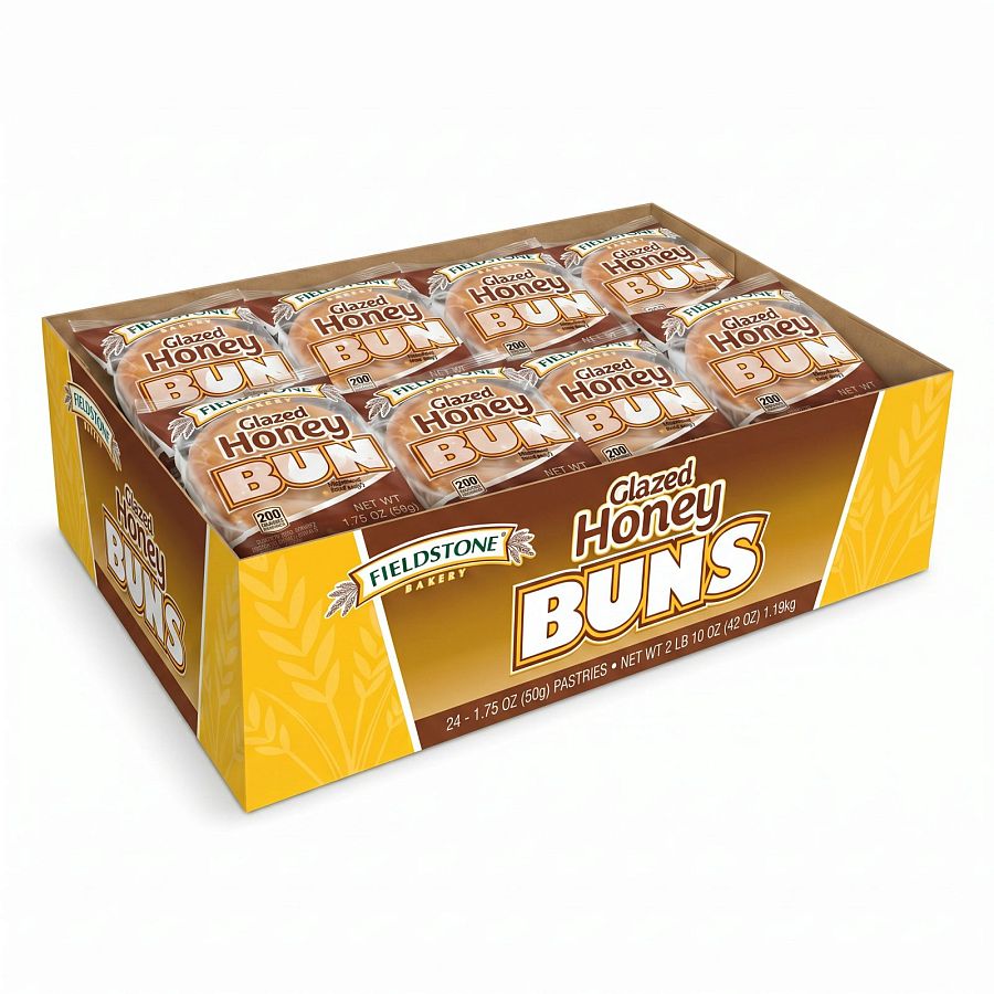 Fieldstone Bakery Snack Cakes & Pastries | Glazed Honey Buns (Tray of 24) - Specialty Snack by Fieldstone Bakery