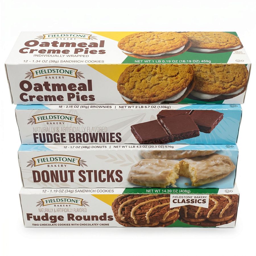 Fieldstone Bakery Variety Pack, Bakery Favorites Variety Pack | Donut Sticks, Fudge Brownies, Oatmeal Cream Pies, Fudge Rounds - Specialty Snack by Fieldstone Bakery