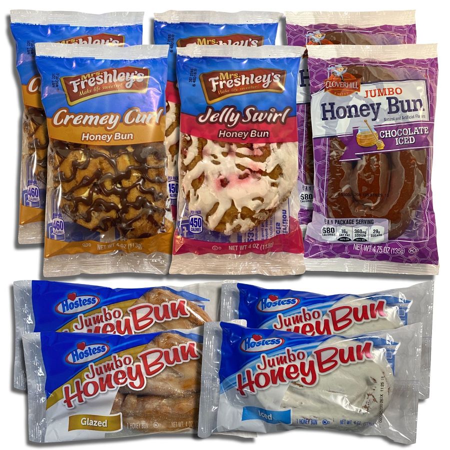 Five Flavor Honey Bun Variety Pack from Hostess, Cloverhill and Mrs. Freshley's | Iced, Glazed, Chocolate, Jelly, and Cremey Honey Buns - Specialty Snack by Mrs. Freshley's