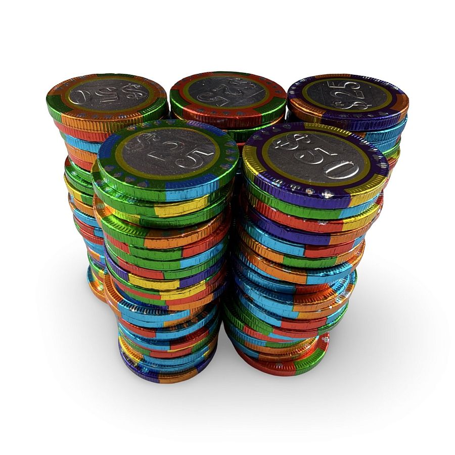 Foil-Wrapped Chocolate Casino Chips – Mixed Denominations | Approx. 100 or 200 Count Options - Specialty Snack by Tribeca Curations
