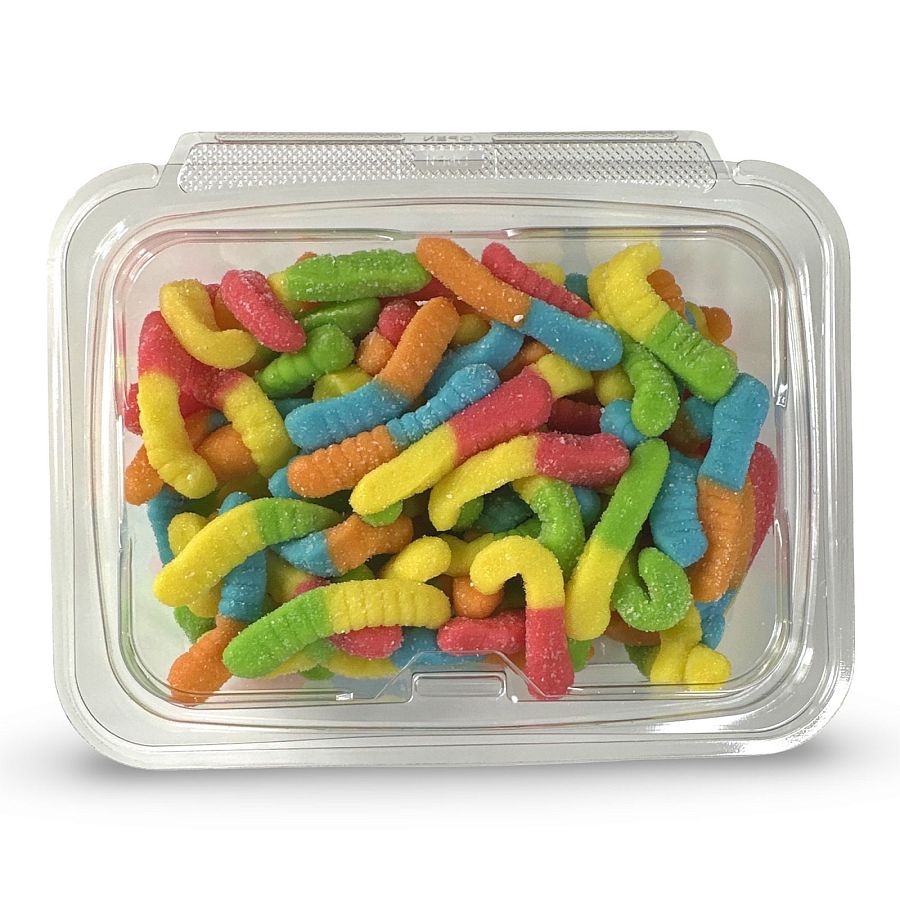 Fruity Flavorful Colorful Nostalgic Gummy Mini Neon Sour Fruit Worms Candy,  1 Lb. Tub - Specialty Snack by Tribeca Curations