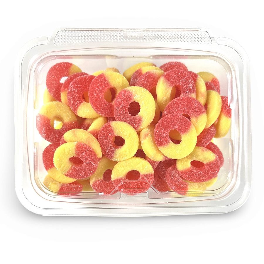 Fruity Flavorful Nostalgic Strawberry Banana Gummy Rings Candy 1lb. - Specialty Snack by Tribeca Curations