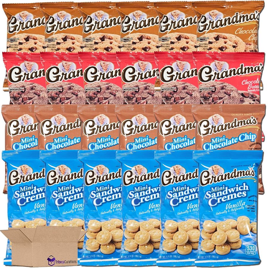 Grandma Chocolate & Vanilla Snack Variety Pack - Pack of 24 Chocolate Chip, Brownie Chip and Mini Chocolate & Vanilla Sandwich Creams - Specialty Snack by Grandma's Cookies