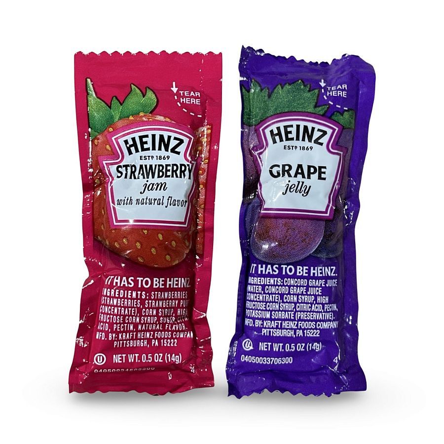 Grape Jelly & Strawberry Jam Single Serve Packets Combo | 50 Pack - Specialty Snack by Tribeca Curations