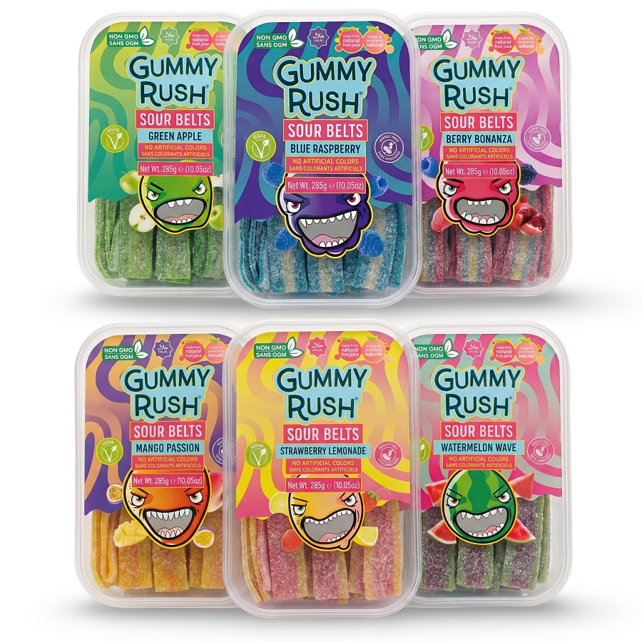 Gummy Rush Sour Belts, 10oz Container, Non GMO, Real Fruit Juice, No Artifical Colors, Top 6 Allergen Free | Choose Your Flavor - Specialty Snack by Gummy Rush