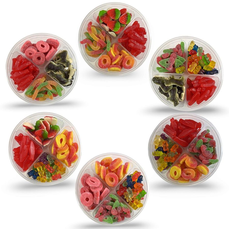 Halal Turkish Gummy Candy Tray – 4 Compartment Assorted Gummies (Approx. 1 lb 2 oz Each) | Beef Gelatin | Imported from Turkey | 6 Trays - Specialty Snack by Turkey