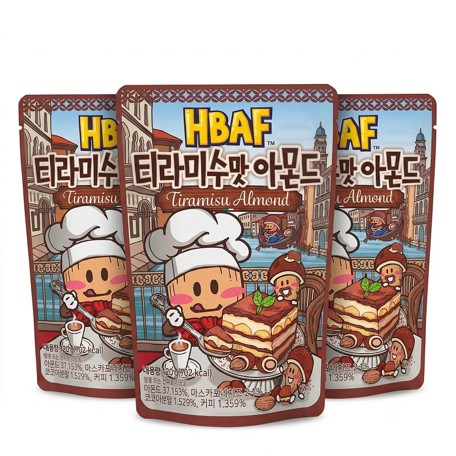 HBAF Korean Imported Exotic Coated Almonds,  3 Pack | Tiramisu - Specialty Snack by HBAF