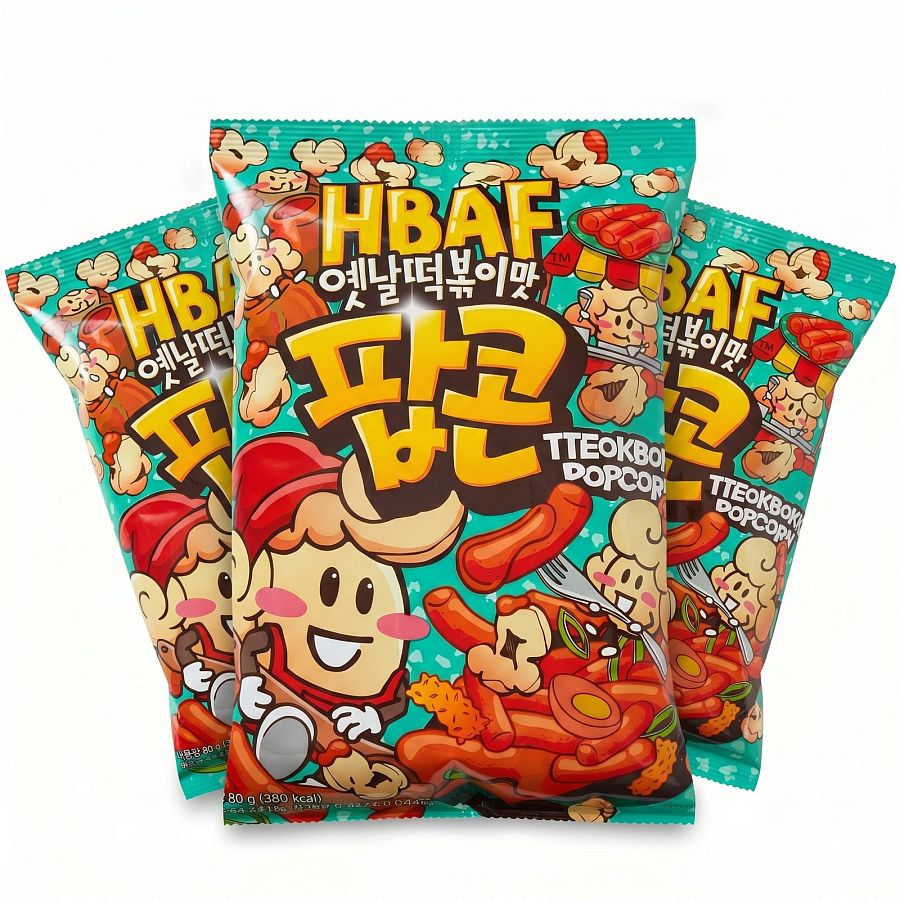 HBAF Korean Imported Exotic Popcorn,  3 Pack | Tteokbokki - Specialty Snack by HBAF