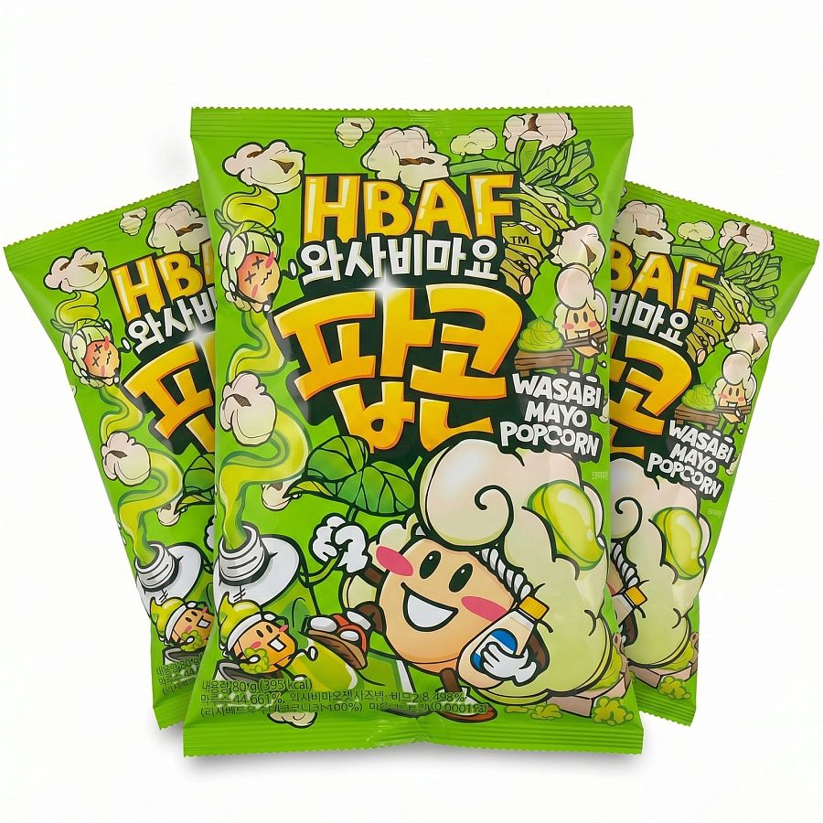 HBAF Korean Imported Exotic Popcorn,  3 Pack | Wasabi Mayo - Specialty Snack by HBAF